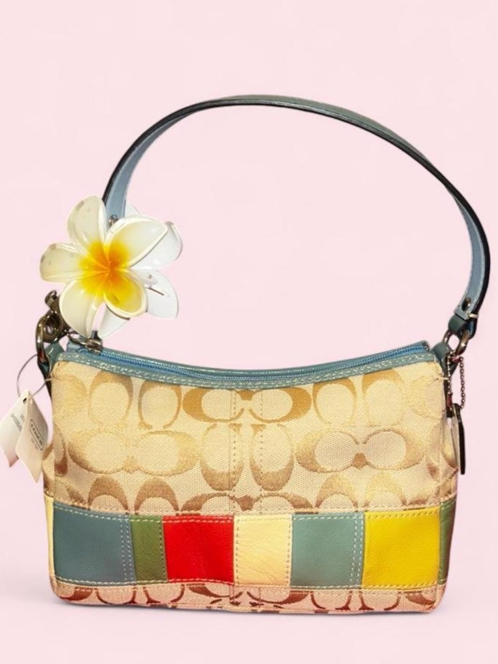 Y2K Coach Signature Stripe Patchwork Shoulder Bag.
